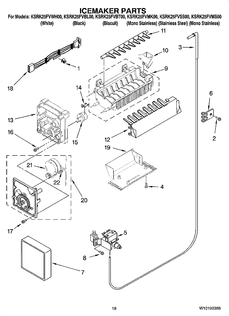 ICEMAKER PARTS, OPTIONAL PARTS (NOT INCLUDED) Diagram and Parts List for KSRK25FVMK00  KitchenAid Refrigerator