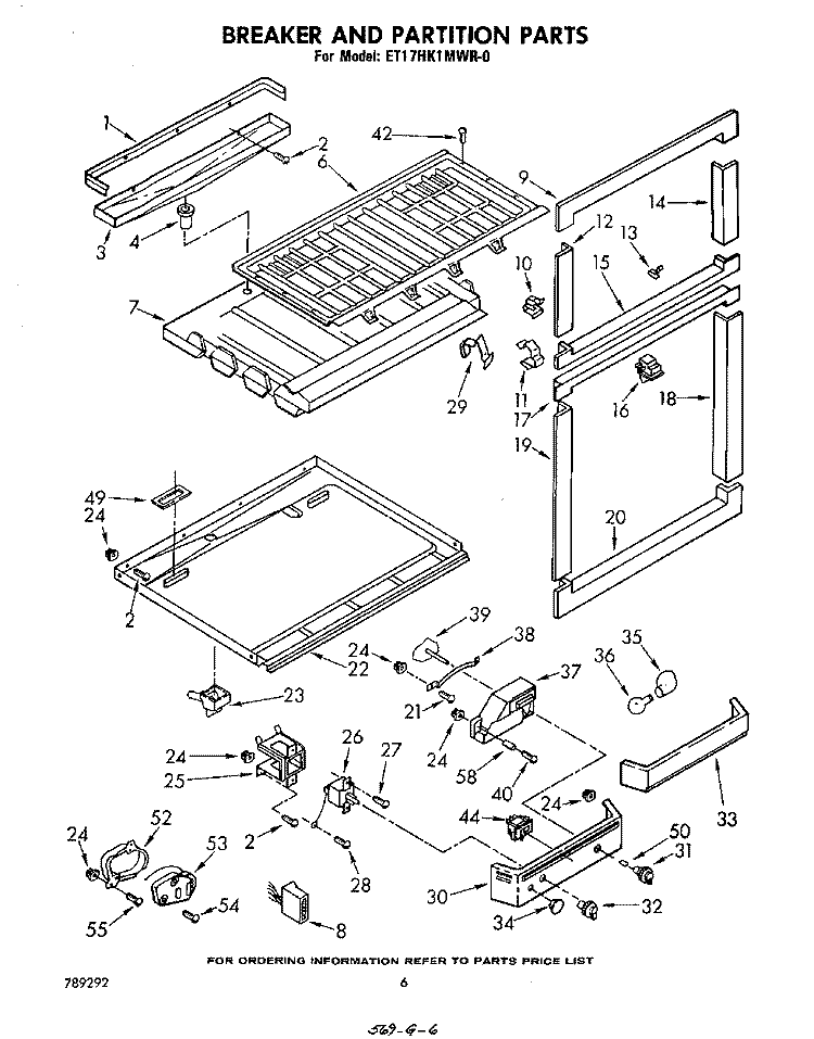 BREAKER AND PARTITION Diagram and Parts List for ET17HK1MWR0  Whirlpool Refrigerator
