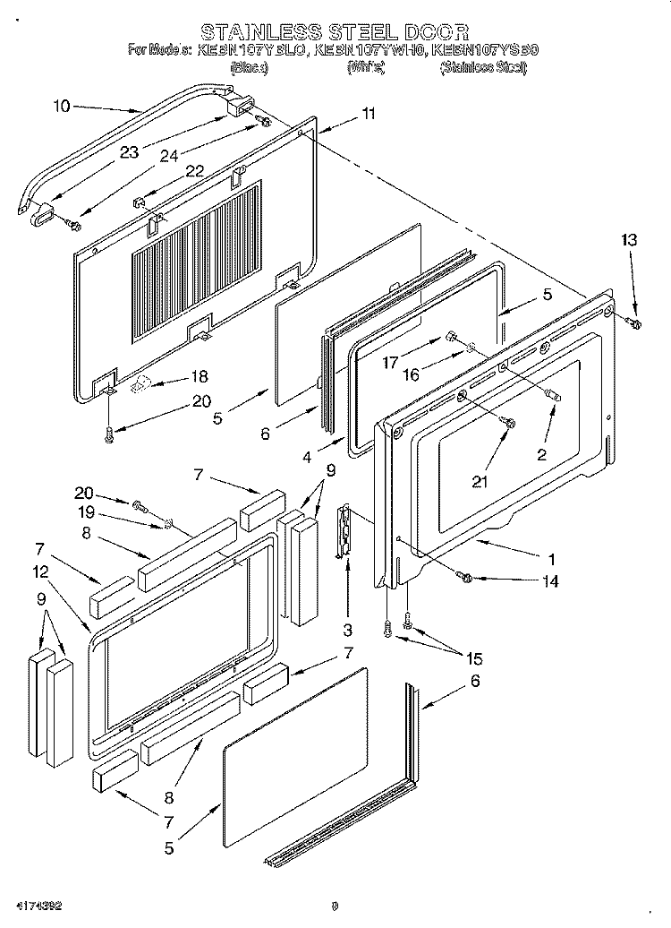 STAINLESS STEEL DOOR Diagram and Parts List for KEBN107YWH0  KitchenAid Wall Oven