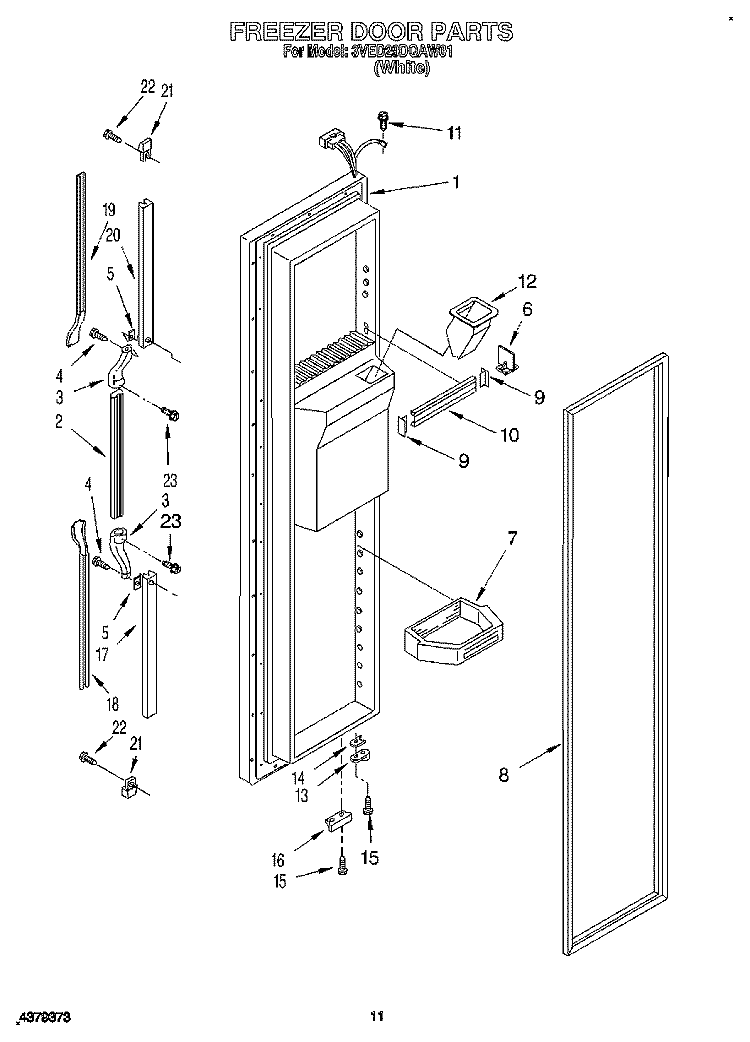 FREEZER DOOR Diagram and Parts List for 3VED29DQAW01  Whirlpool Refrigerator