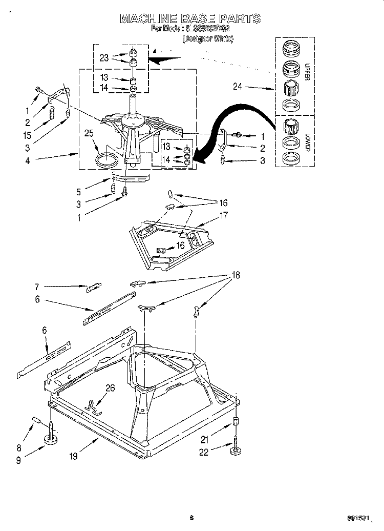 MACHINE BASE Diagram and Parts List for 6LSS5232DQ2  Whirlpool Washer