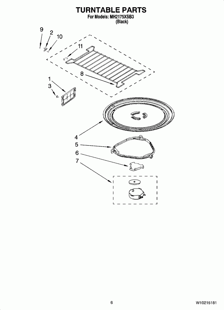TURNTABLE PARTS Diagram and Parts List for MH2175XSB3  Whirlpool Microwave