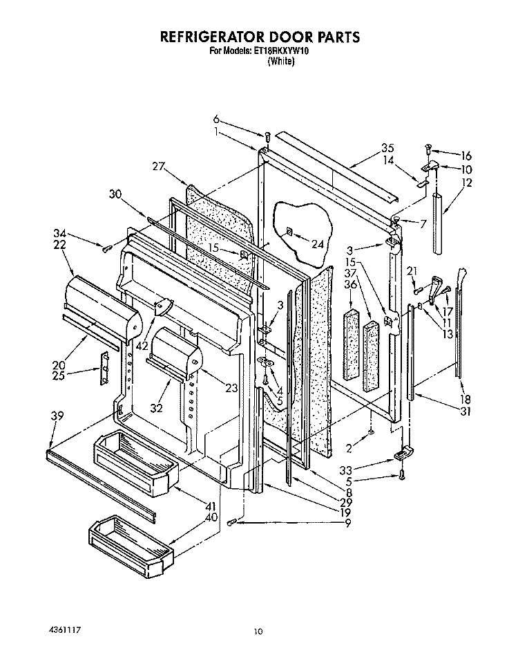 REFRIGERATOR DOOR Diagram and Parts List for ET18RKXYN10  Whirlpool Refrigerator