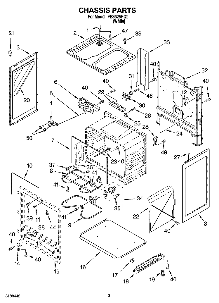 CHASSIS PARTS Diagram and Parts List for FES325RQ2  Roper Range