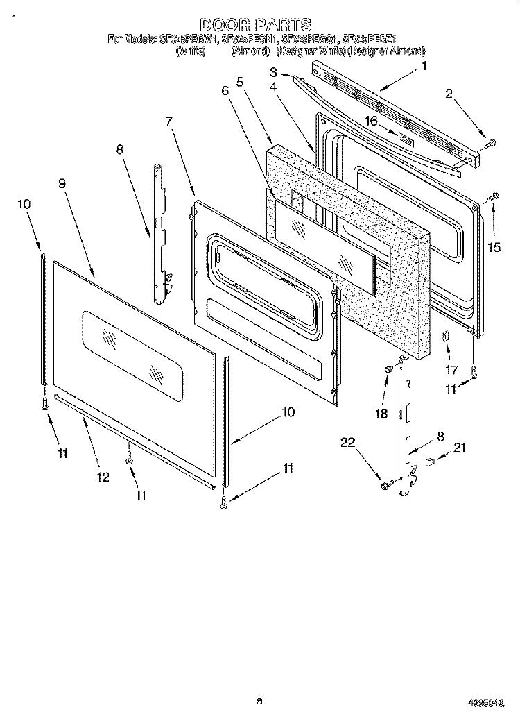 DOOR, LIT/OPTIONAL Diagram and Parts List for SF325PEGN1  Whirlpool Range