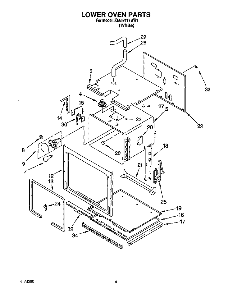 LOWER OVEN Diagram and Parts List for KEBI241YWH1  KitchenAid Wall Oven