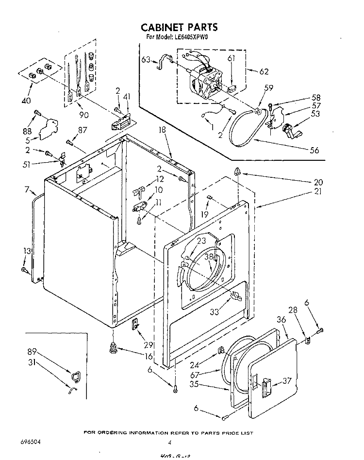 CABINET Diagram and Parts List for LE6405XPW0  Whirlpool Dryer