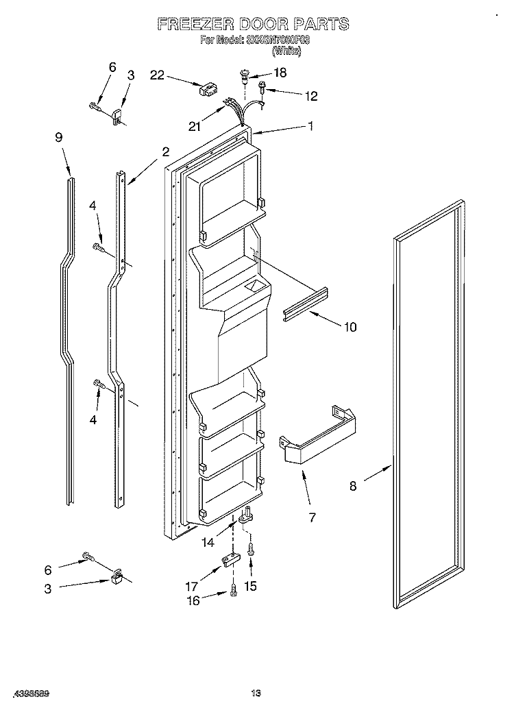 FREEZER DOOR Diagram and Parts List for 3XKGN7050F03  Whirlpool Refrigerator