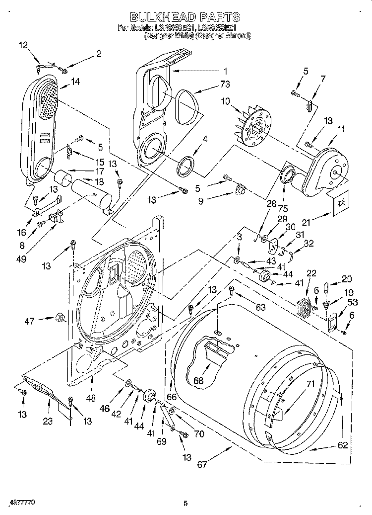 BULKHEAD Diagram and Parts List for LGR8858EZ1  Whirlpool Dryer