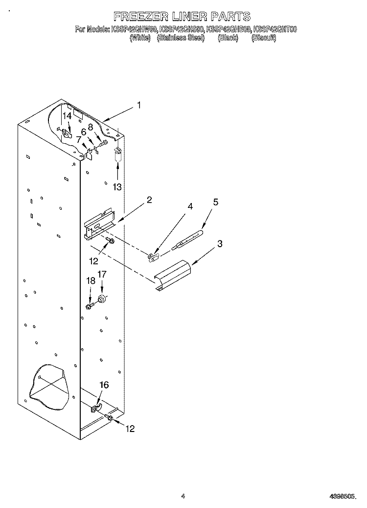 FREEZER LINER Diagram and Parts List for KSSP42QHS00  KitchenAid Refrigerator