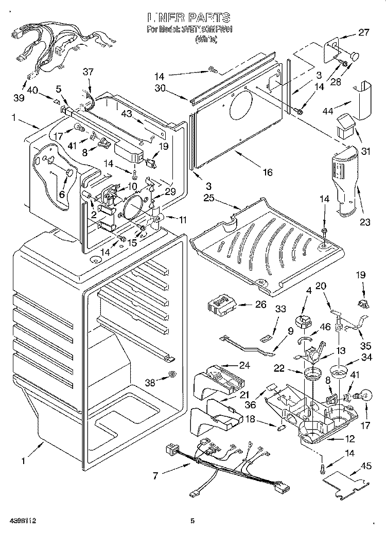 LINER Diagram and Parts List for 3VET19GMFW01  Whirlpool Refrigerator