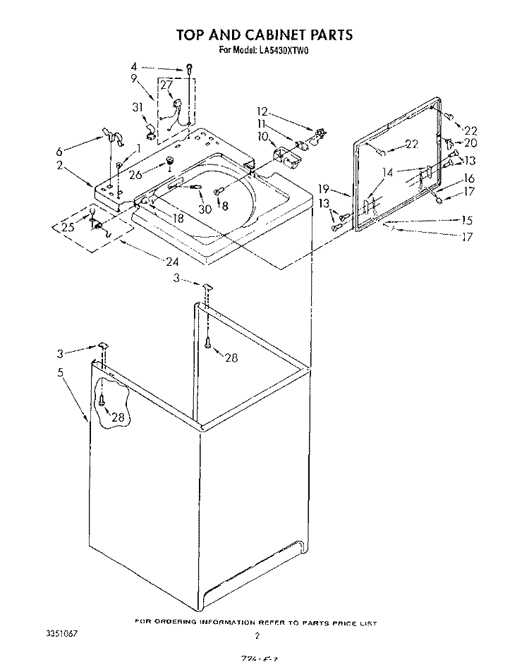 TOP AND CABINET , LITERATURE AND OPTIONAL Diagram and Parts List for LA5430XTG0  Whirlpool Washer