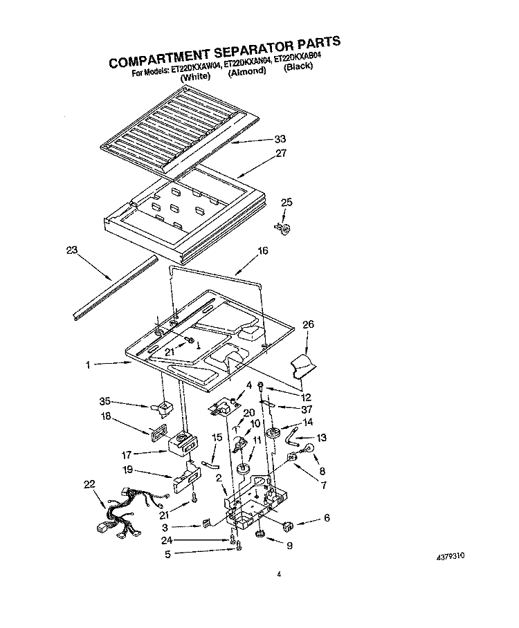 COMPARTMENT SEPARATOR Diagram and Parts List for ET22DKXAW04  Whirlpool Refrigerator