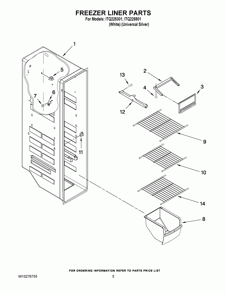 FREEZER LINER PARTS Diagram and Parts List for ITQ225301  Inglis Refrigerator