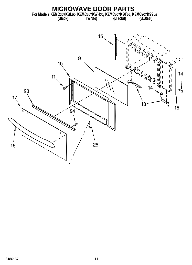 MICROWAVE DOOR PARTS, OPTIONAL PARTS (NOT INCLUDED) Diagram and Parts List for KEMC307KSS05  KitchenAid Microwave Oven Combo