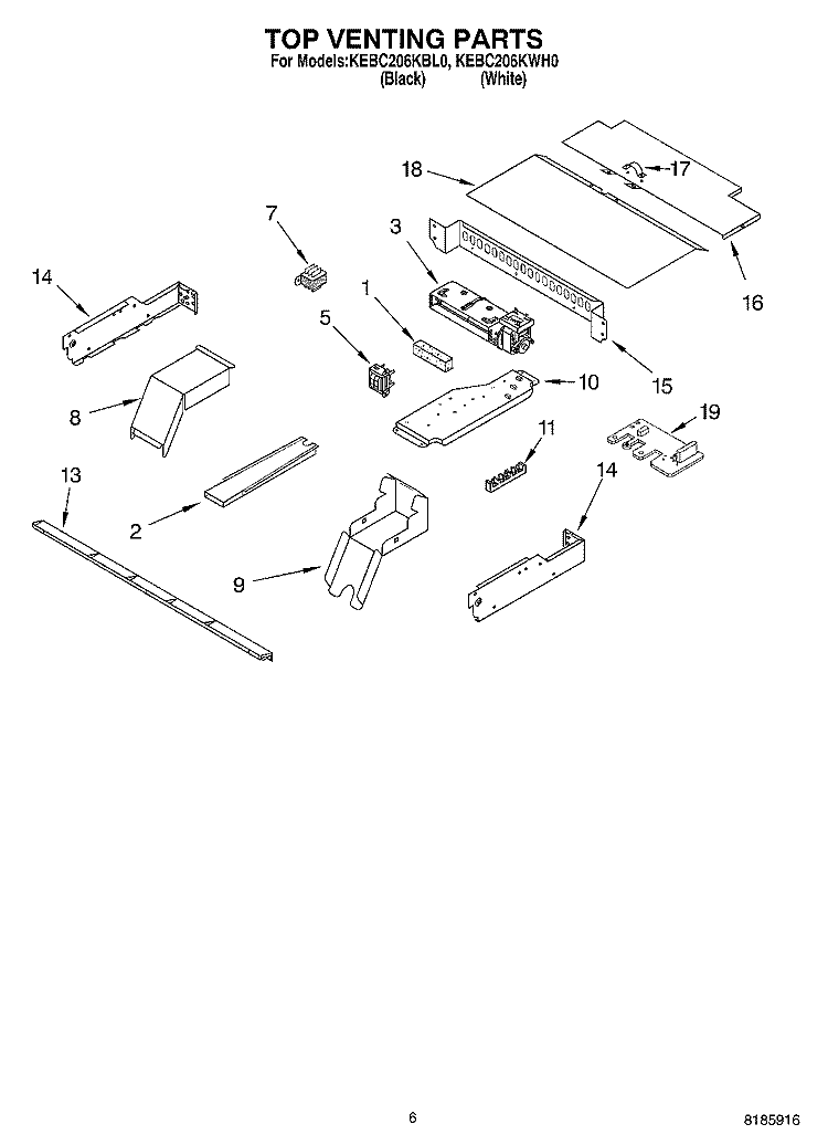 TOP VENTING Diagram and Parts List for KEBC206KBL0  KitchenAid Wall Oven
