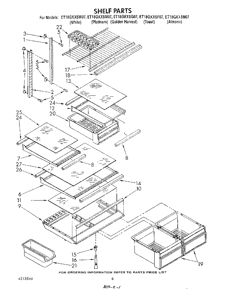 SHELF Diagram and Parts List for ET18GKXSW07  Whirlpool Refrigerator