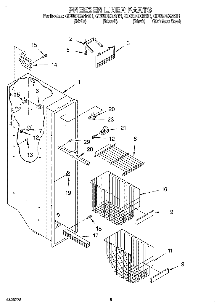 FREEZER LINER Diagram and Parts List for GD22DCXHT01  Whirlpool Refrigerator