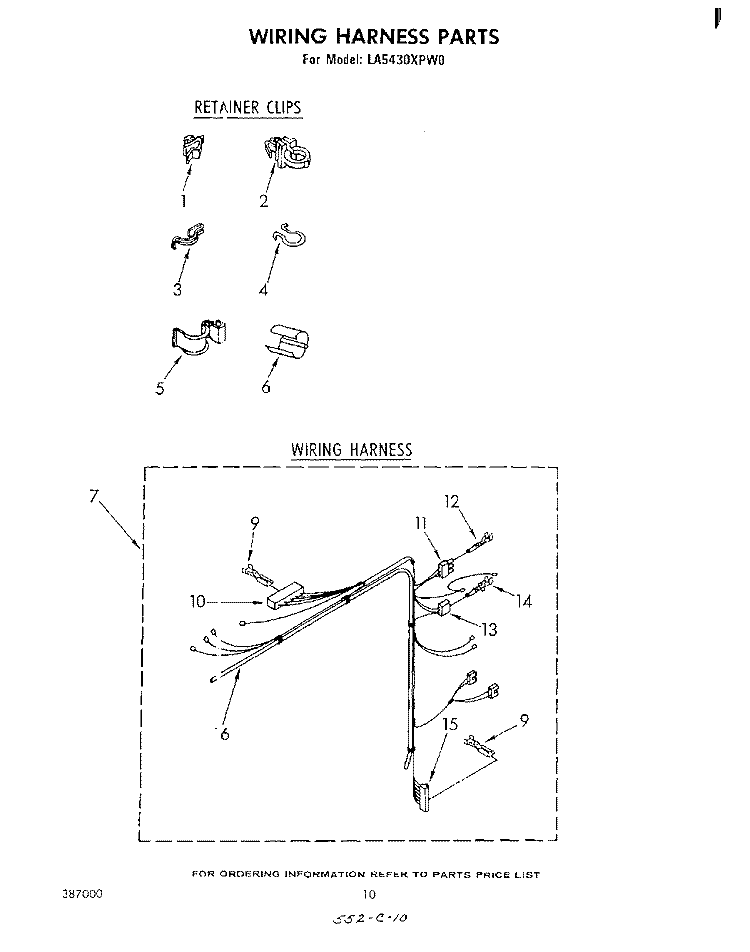 WIRING HARNESS Diagram and Parts List for LA5430XPW0  Whirlpool Washer