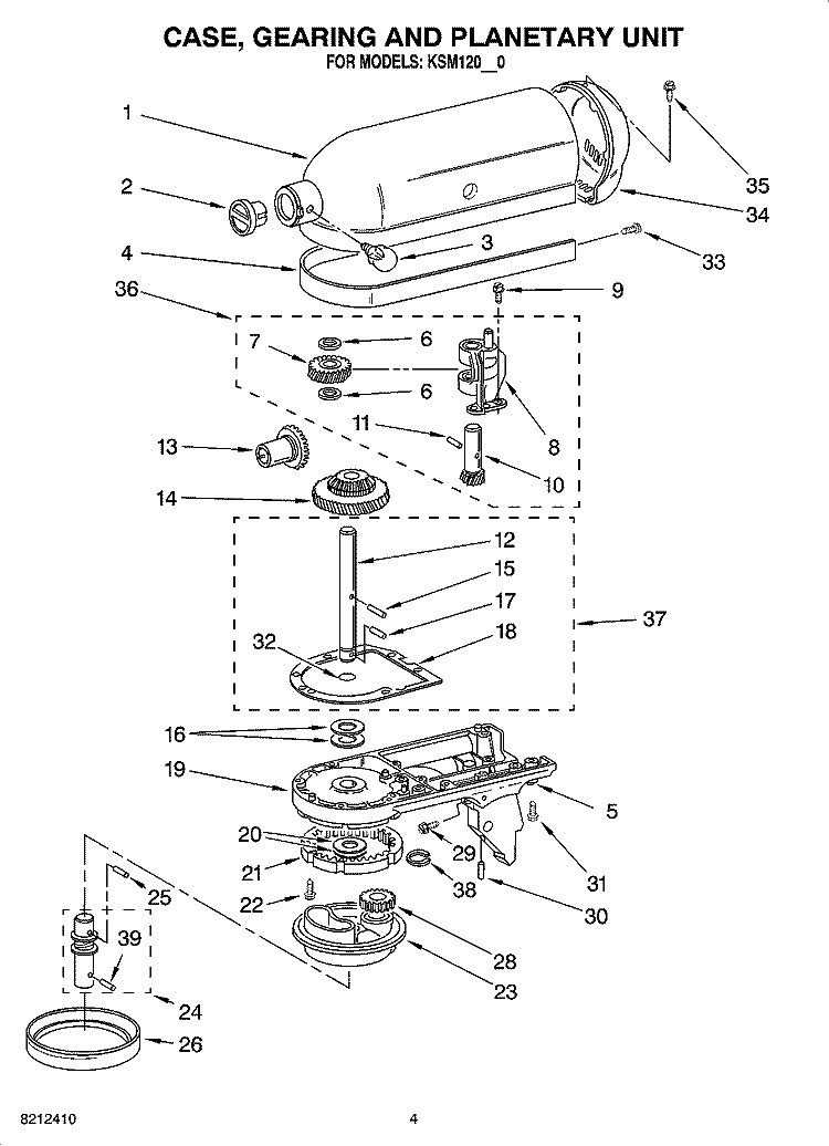 CASE, GEARING AND PLANETARY UNIT Diagram and Parts List for KSM120ER0  KitchenAid Mixer