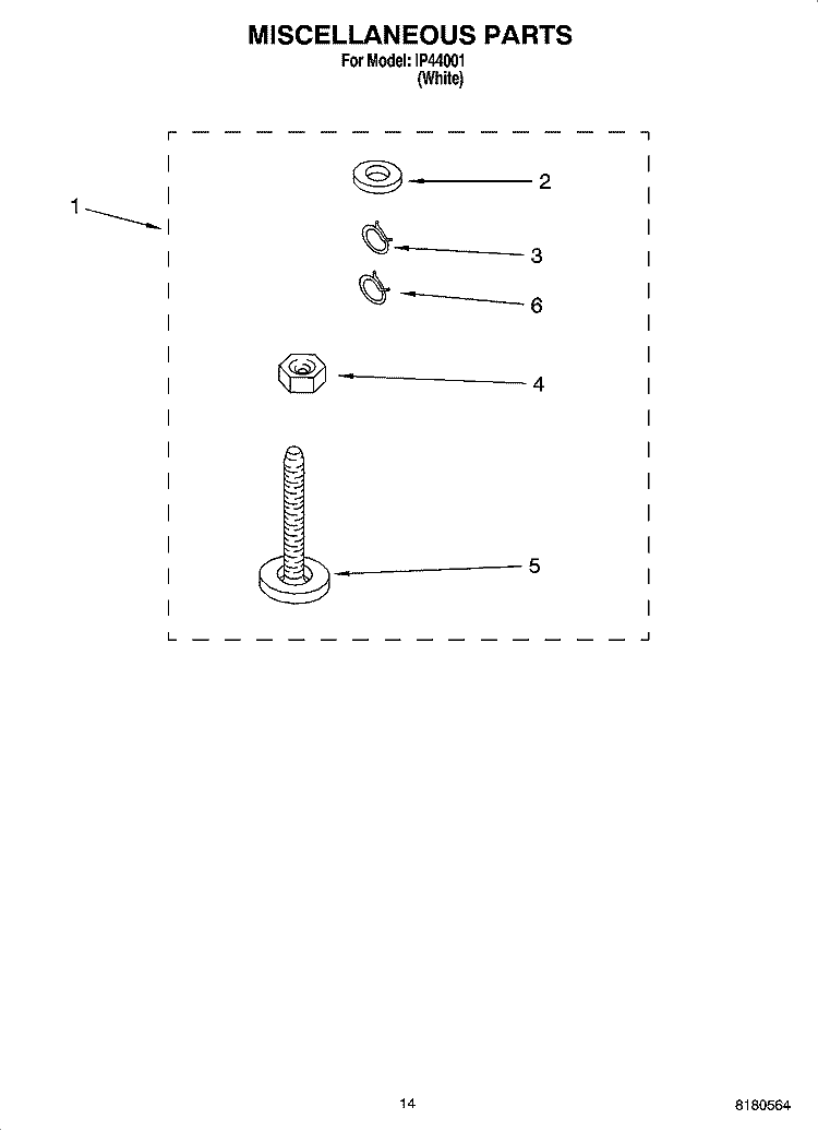 MISCELLANEOUS  PARTS, OPTIONAL PARTS (NOT INCLUDED) Diagram and Parts List for IP44001  Inglis Washer