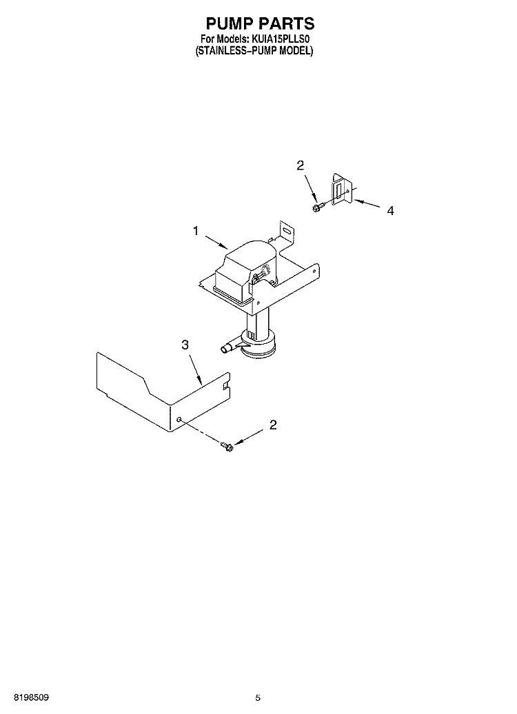 PUMP PARTS Diagram and Parts List for KUIA15PLLS0  KitchenAid Ice Maker