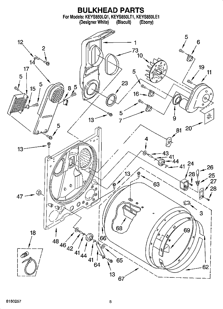 BULKHEAD PARTS Diagram and Parts List for KEYS850LE1  KitchenAid Dryer