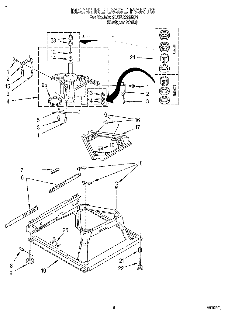 MACHINE BASE Diagram and Parts List for 3LSR6233EQ1  Whirlpool Washer