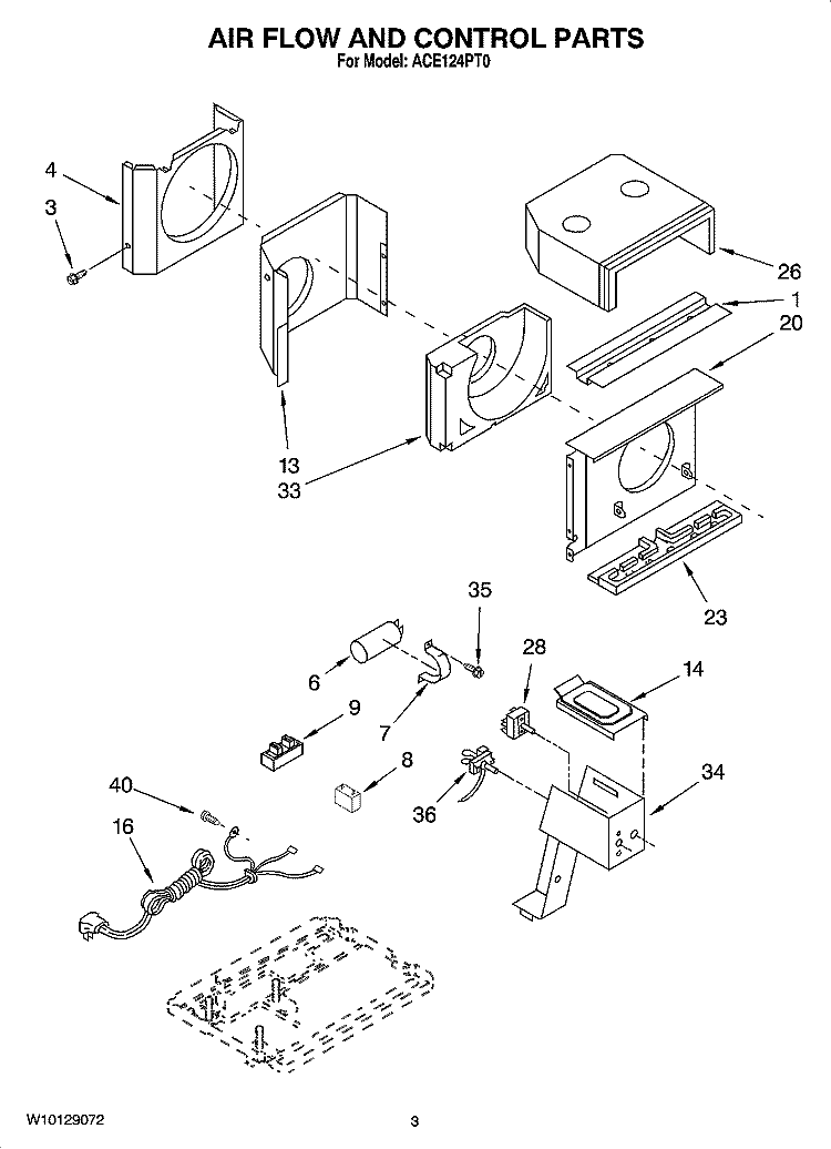 AIR FLOW AND CONTROL PARTS Diagram and Parts List for ACE124PT0  Whirlpool Air Conditioner