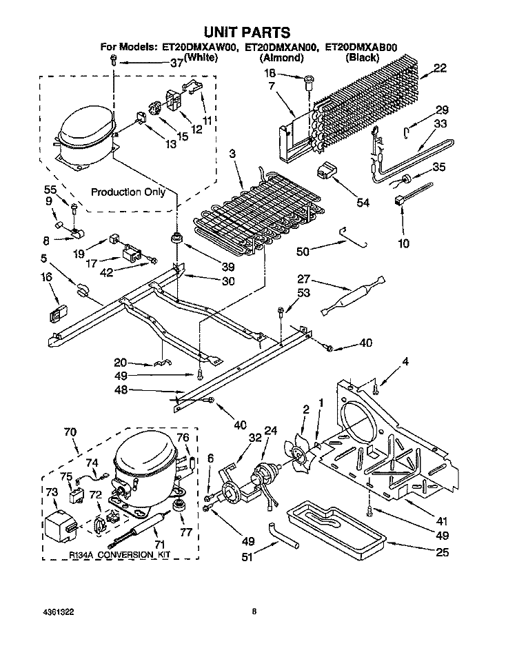 UNIT Diagram and Parts List for ET20DMXAN00  Whirlpool Refrigerator