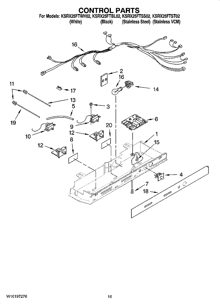 CONTROL PARTS Diagram and Parts List for KSRX25FTSS02  KitchenAid Refrigerator
