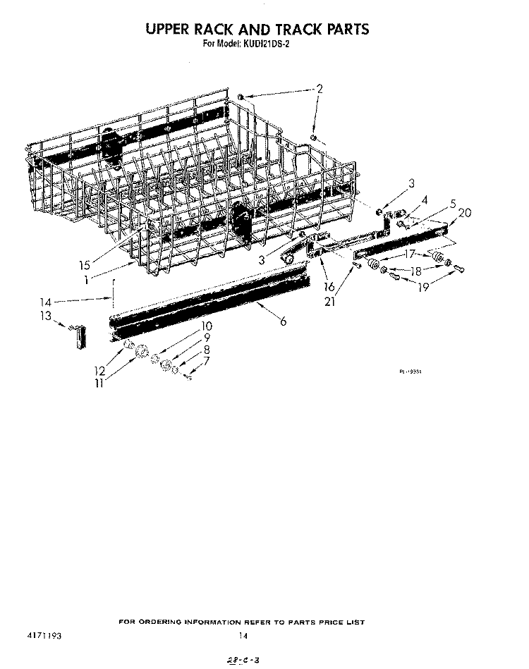 UPPER RACK AND TRACK Diagram and Parts List for KUDI21DS2  KitchenAid Dishwasher