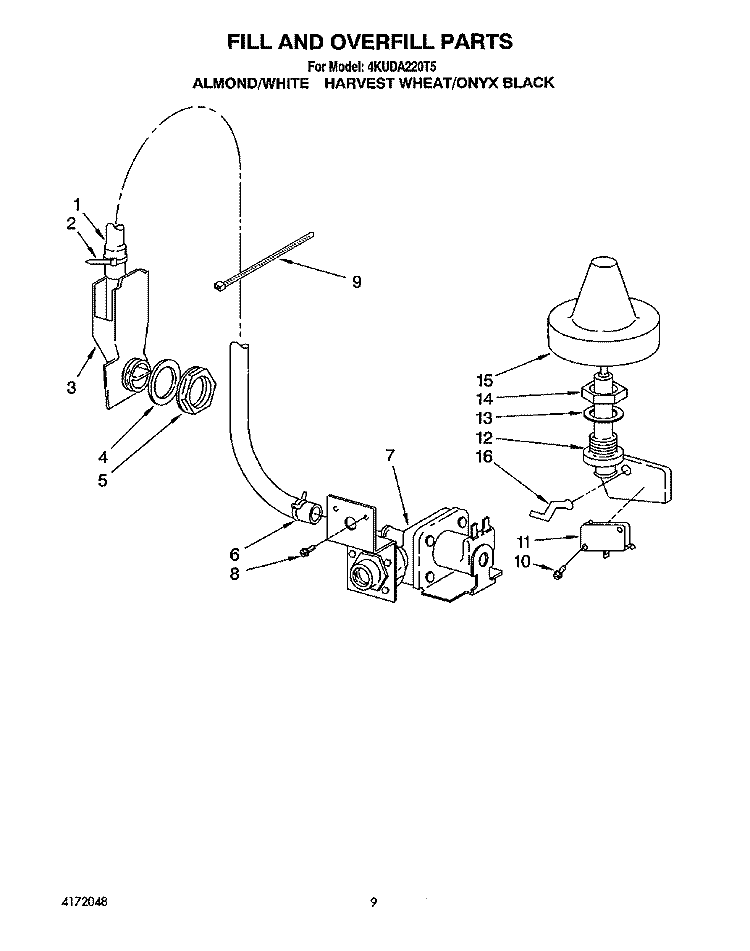 FILL AND OVERFILL Diagram and Parts List for 4KUDA220T5  KitchenAid Dishwasher