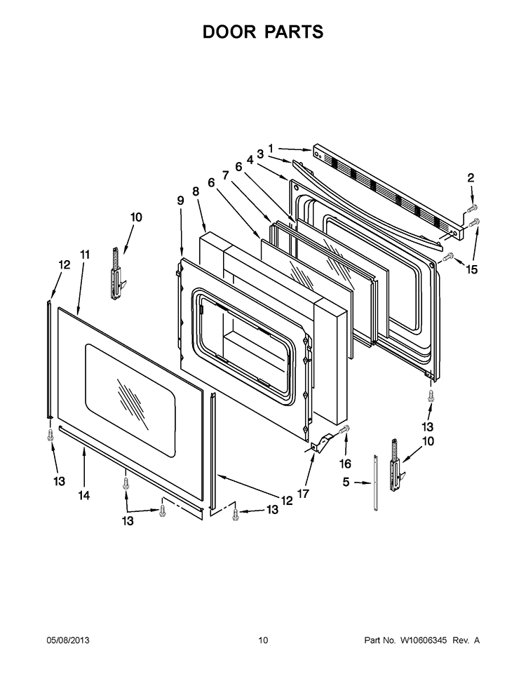 DOOR PARTS Diagram and Parts List for WFE524CLBS0  Whirlpool Range