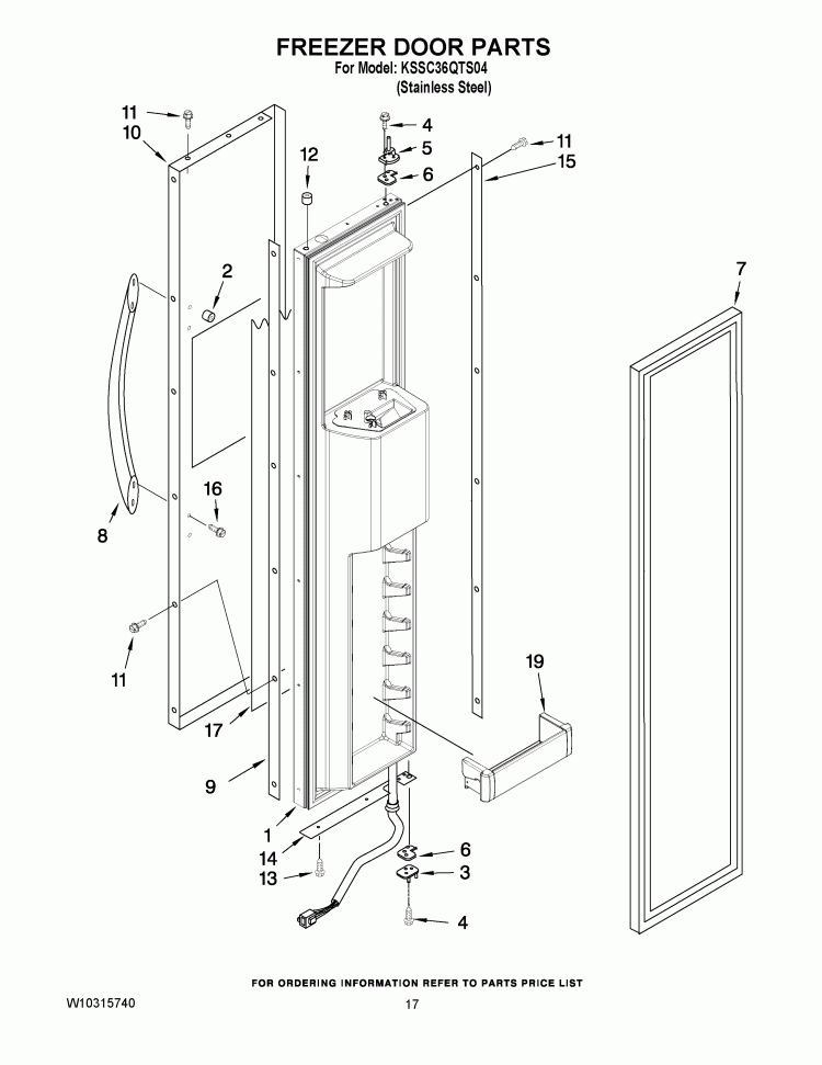 FREEZER DOOR PARTS Diagram and Parts List for KSSC36QTS04  KitchenAid Refrigerator