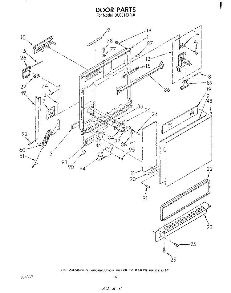 DOOR, LITERATURE AND OPTIONAL Diagram and Parts List for DU3016XR0  Whirlpool Dishwasher