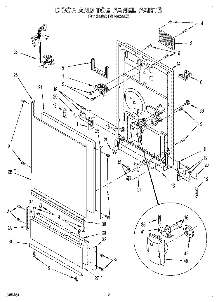 DOOR AND TOE PANEL Diagram and Parts List for RUD0800EB  Roper Dishwasher