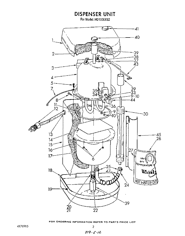DISPENSER Diagram and Parts List for HD1000XS2  Whirlpool Miscellaneous