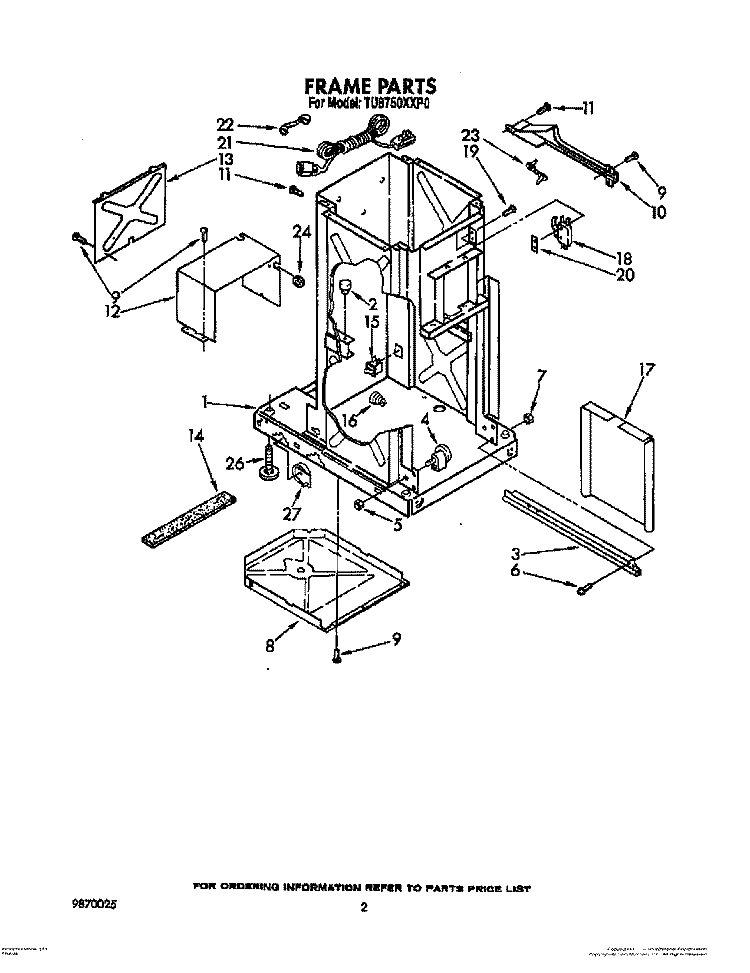 FRAME Diagram and Parts List for TU8750XXP0  Whirlpool Trash Compactor