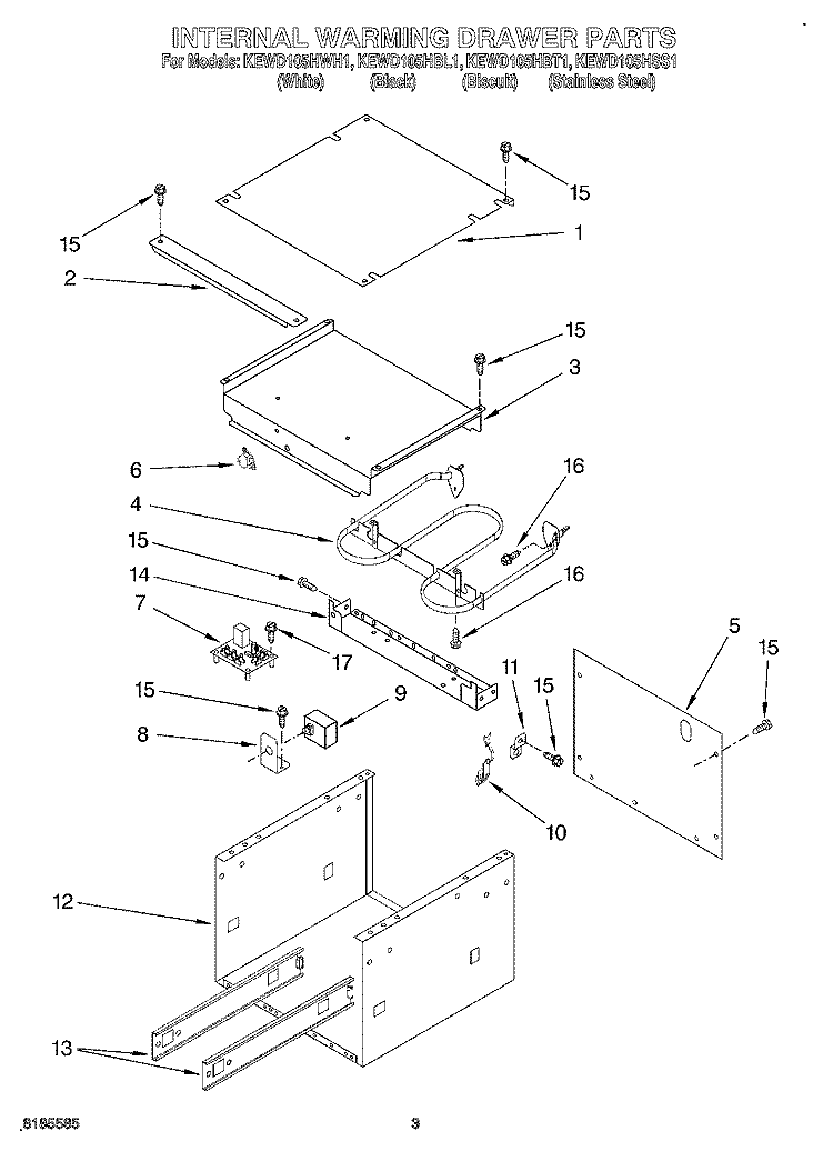 SECTION Diagram and Parts List for KEWD105HSS1  KitchenAid Warming Drawer