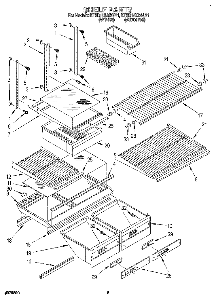 SHELF, LIT/OPTIONAL Diagram and Parts List for KTRD18KAAL21  Whirlpool Refrigerator