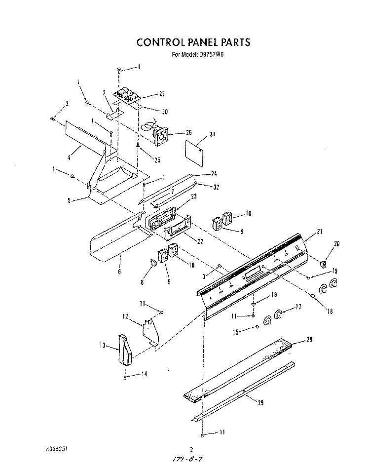 CONTROL PANEL Diagram and Parts List for D9757^6  Whirlpool Range