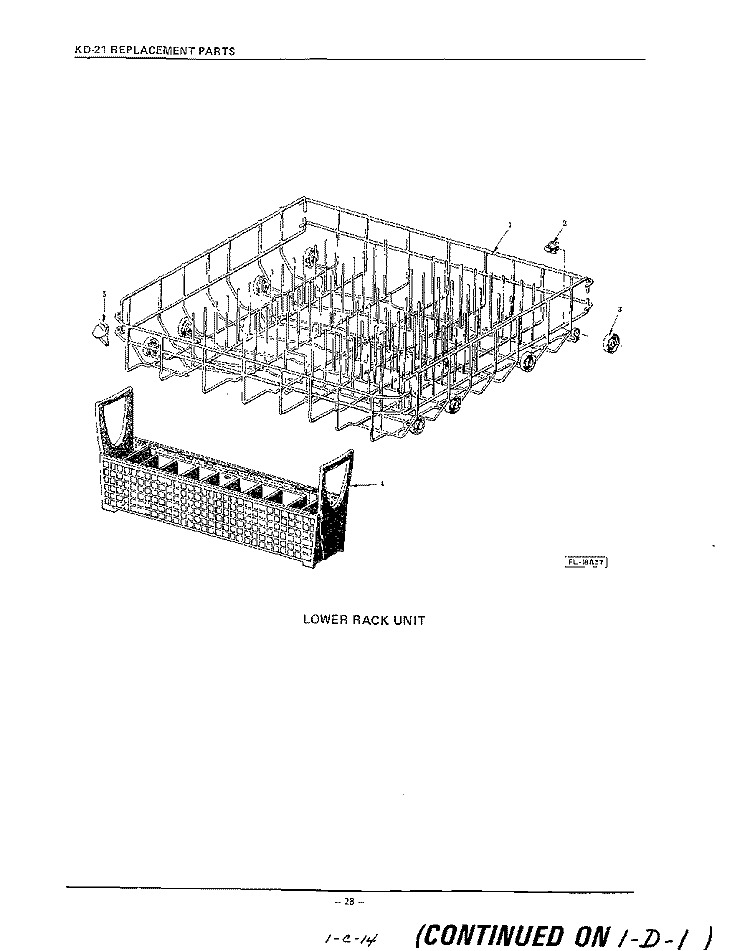 LOWER RACK Diagram and Parts List for KDC21D  KitchenAid Dishwasher