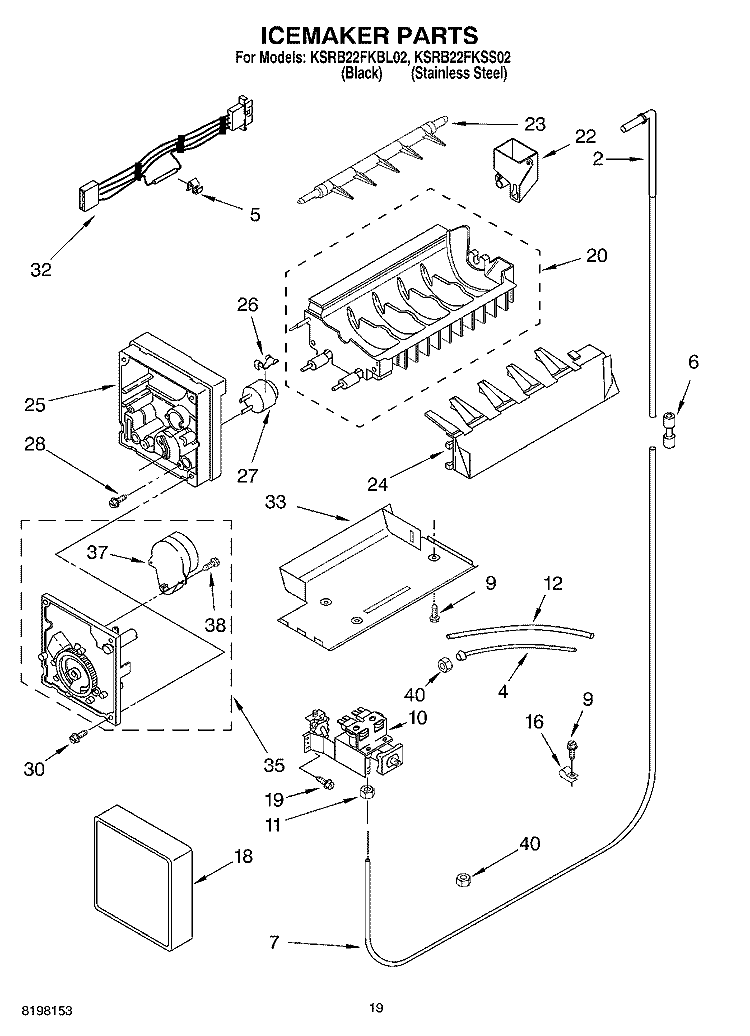 ICE MAKER Diagram and Parts List for KSRB22FKBL02  KitchenAid Refrigerator