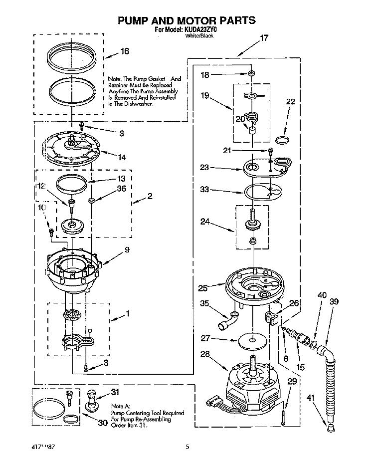 PUMP AND MOTOR Diagram and Parts List for KUDA23ZY0  KitchenAid Dishwasher