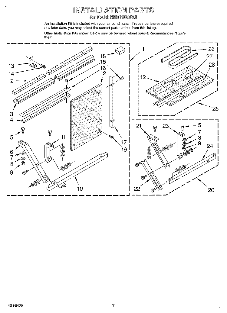INSTALLATION Diagram and Parts List for BHAC1830AS0  Whirlpool Air Conditioner