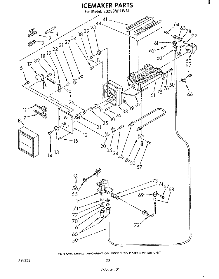 ICEMAKER Diagram and Parts List for ED25SM1LWR1  Whirlpool Refrigerator
