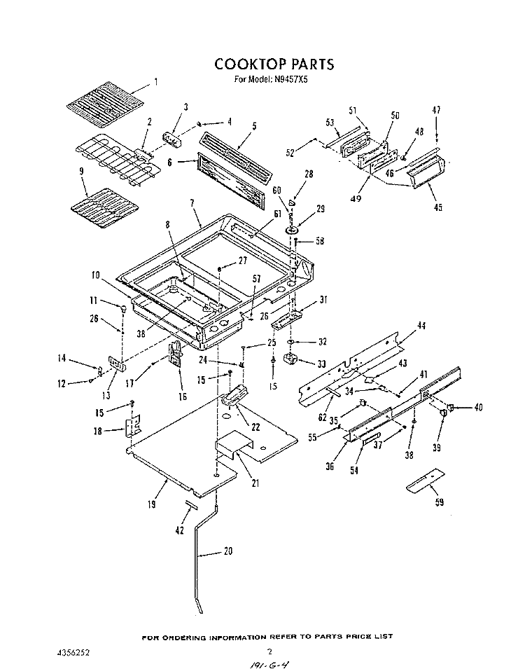 COOK TOP Diagram and Parts List for N9457X5  Roper Range