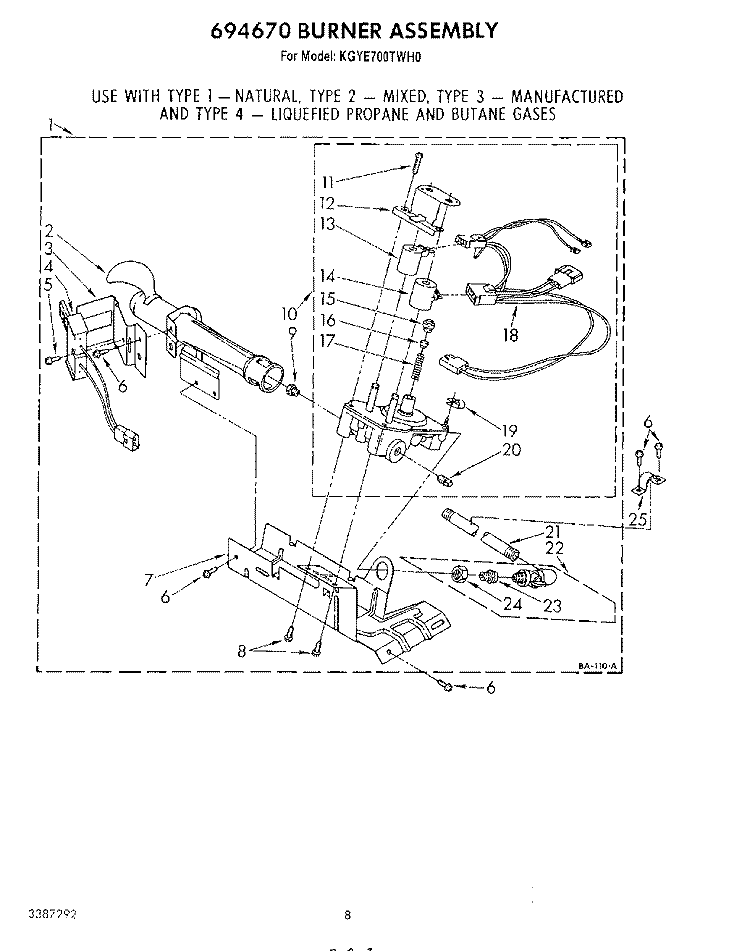 694670 BURNER Diagram and Parts List for KGYE700THT0  KitchenAid Dryer