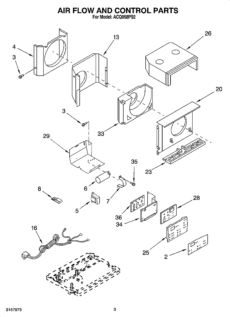 AIR FLOW AND CONTROL PARTS Diagram and Parts List for ACQ058PS2  Whirlpool Air Conditioner